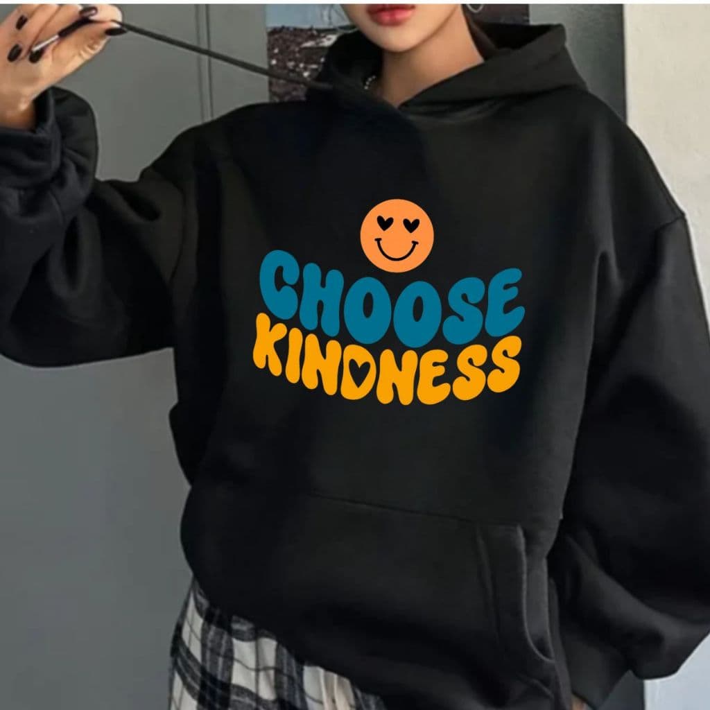Moletom Canguru Casual Versatil Vintage Choose Kindness Feminino Algodão Tendencia
