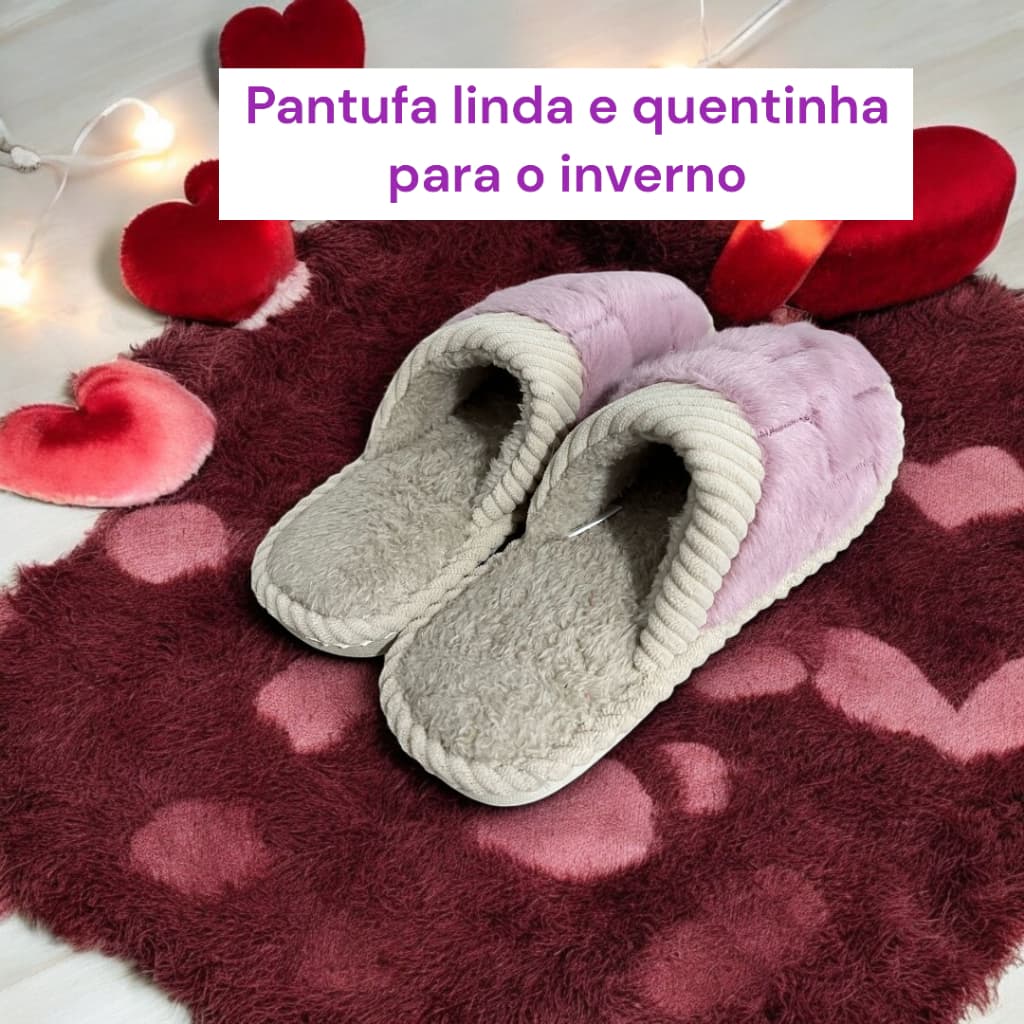 Pantufa Feminina Lilás Forrada Pelo Confortável Macia Solado Emborrachado Chinelo Inverno Babuche
