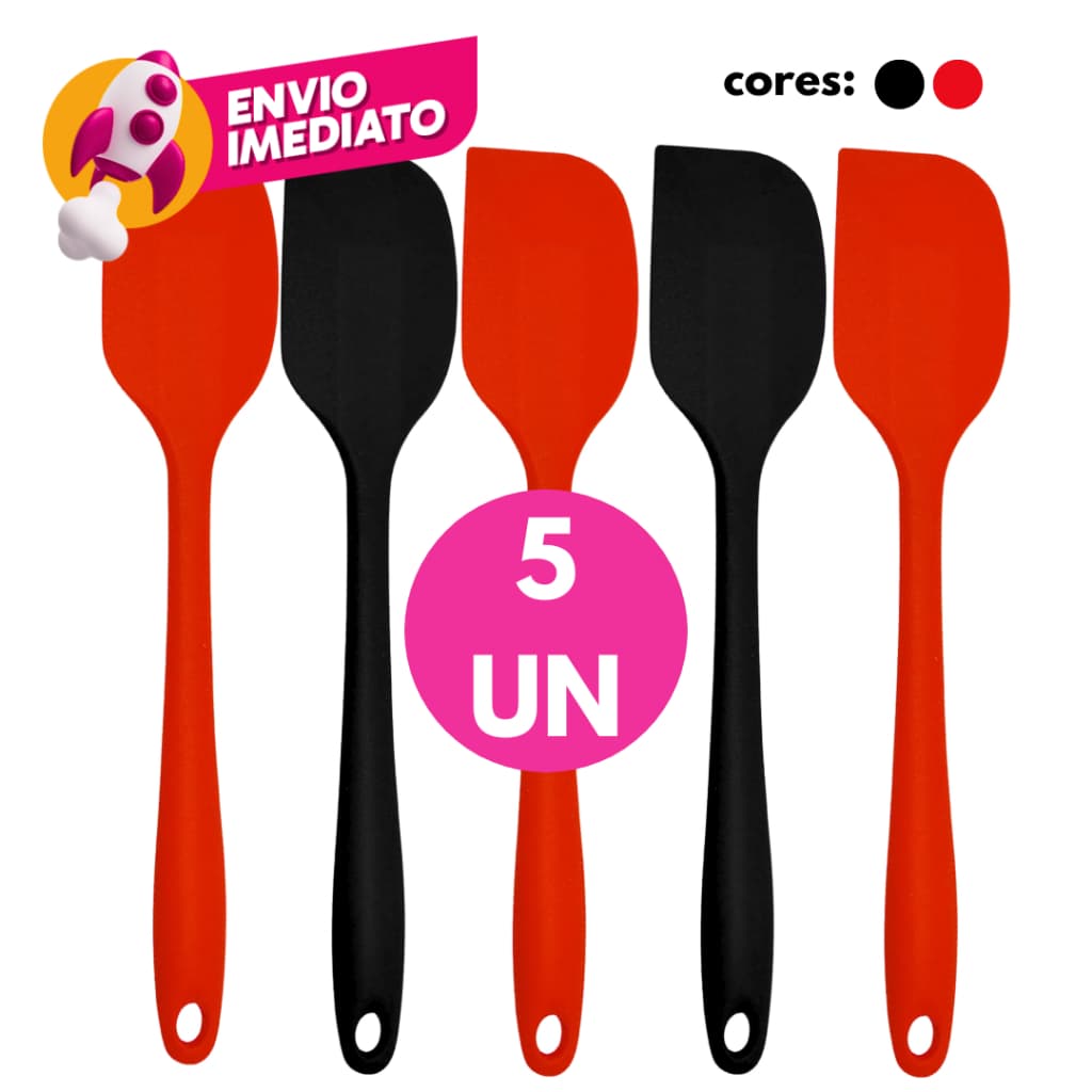 Kit 05 Un. Espátula Pão Duro Silicone Utensílio Cozinha Raspadora Massas Bolos Confeitaria