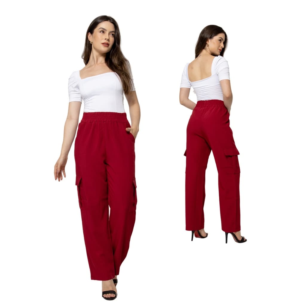 Calca Feminino Longo Com Cargo e Eleastino Na Cintura HC-CL-019