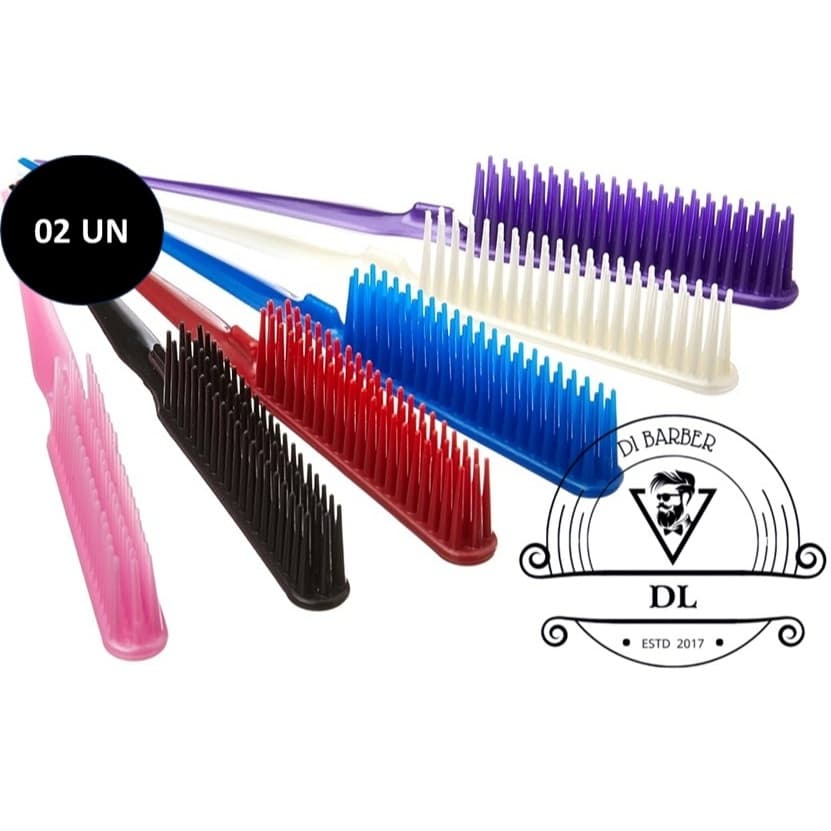 Kit 02un Escova/Pente Plástica Três Fileiras 3 Fileiras para Fitagem e Finalização Cachos