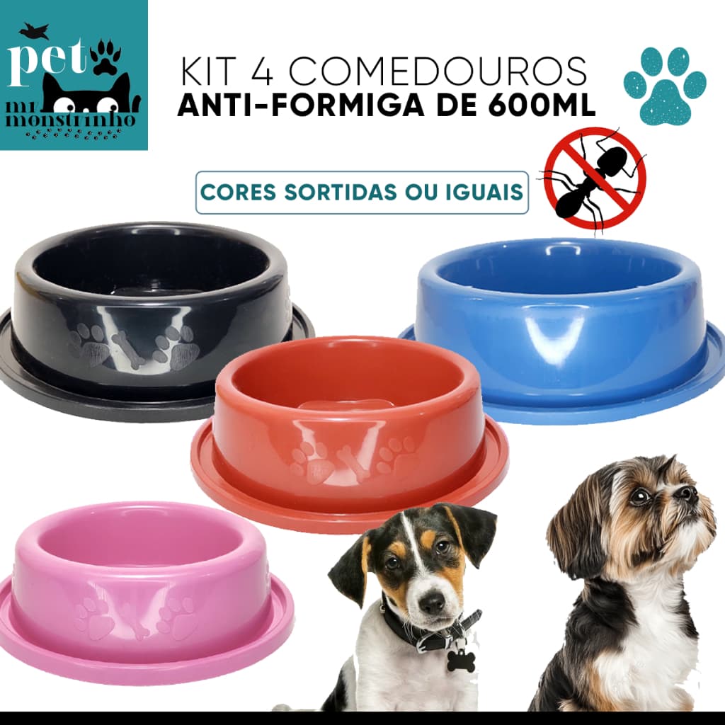 Kit 4un Comedouro Bebedouro Anti-formiga Pet 600ml - Porte Pequeno para Cachorros e Gatos