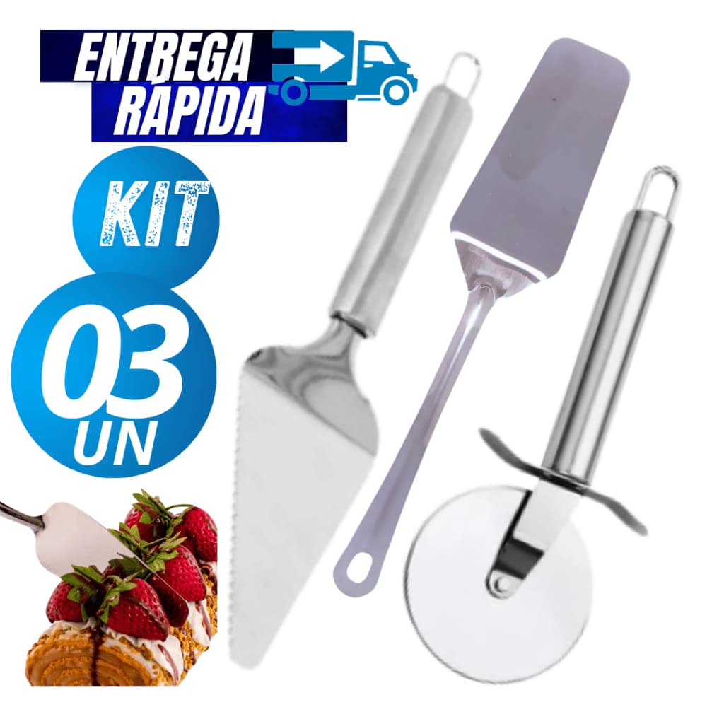 03/02/01 -  Modelos de Espátulas Cortar Bolo Torta Pizza Aço Inox Premium + Cortador de Pizza Resistente