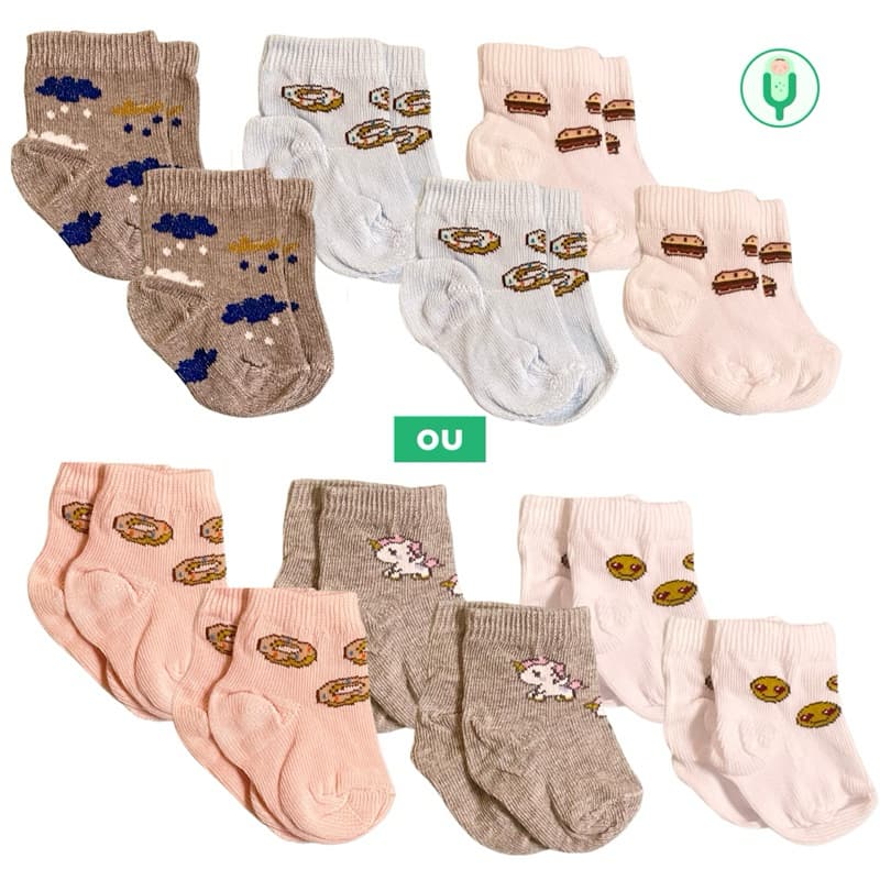 Kit Meias 6 Pares Recém Nascido Estampado
