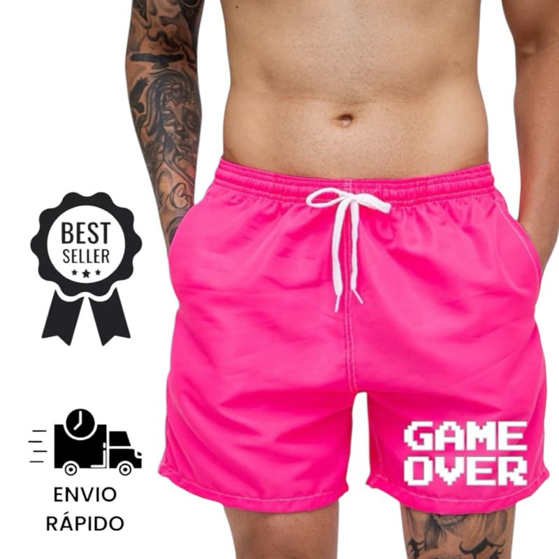 Bermuda Masculina Short Praia Tactel Mauricinho Curto Slim Moda Verão Piscina Treino Tecido Leve Várias Cores Game Over