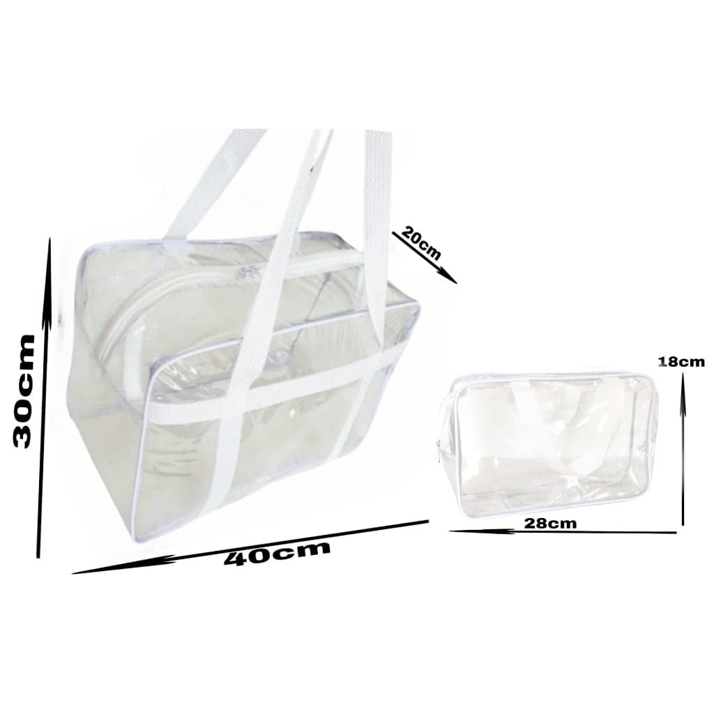kit Bolsa e Necessárie Cristal Transparente Grande, Reforçada/ BRANCO (Ziper Especial)Praia. G(0,30)
