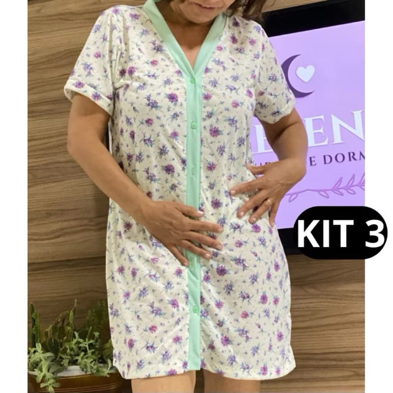 Kit 3 Camisolas Femininas Manguinha – Abertura em Botões – Pós-Cirurgia