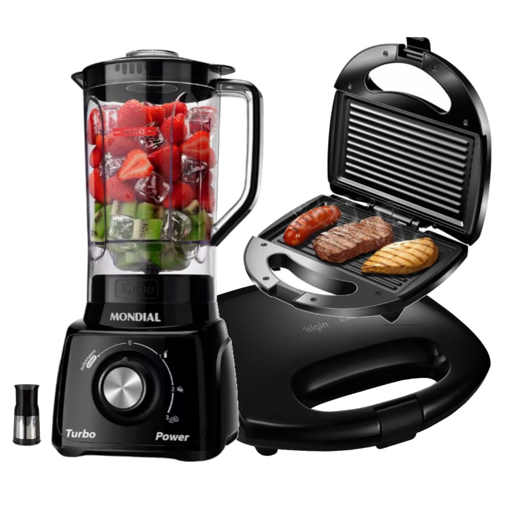 Kit Sanduicheira Grill Misteria + Liquidificador Mondial Turbo 110V / 220v Preta