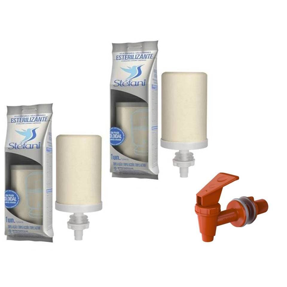 2 Velas Tripla Ação + 1 Torneira Clic Marrom Original Stéfani p Filtro de Barro