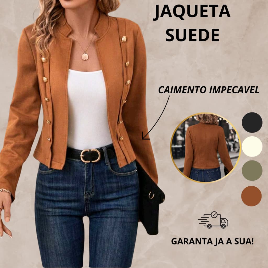 Blazer Jaqueta Suede Feminino Com botões decorativos inverno Frio Frente Aberta P, M, G e GG