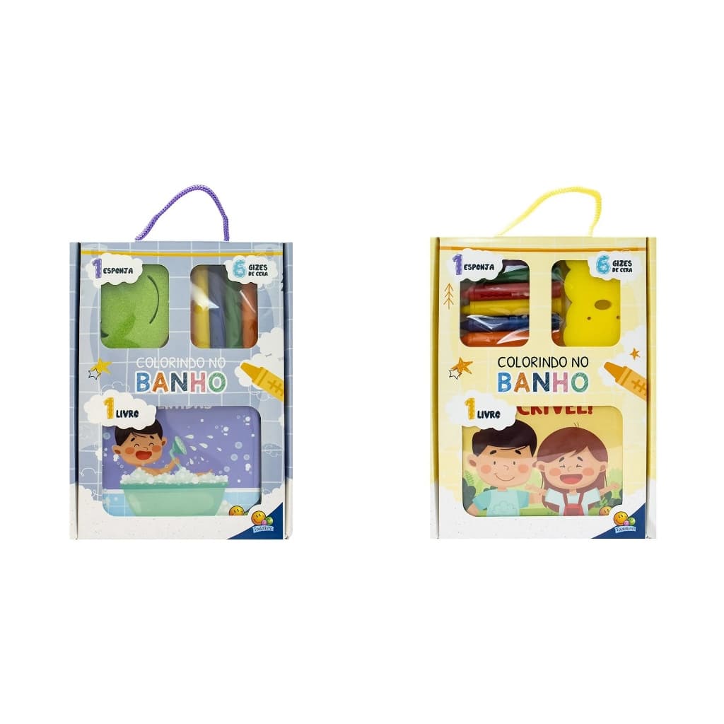 Livro colorindo no banho com 6 giz de cera e esponja