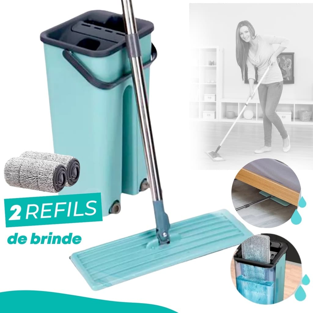 Flat Mop 2 Refis Esfregão Rodo Limpeza Lava Seca Balde Rodo Mágico tira po tira sujeira rodo de limpar casa