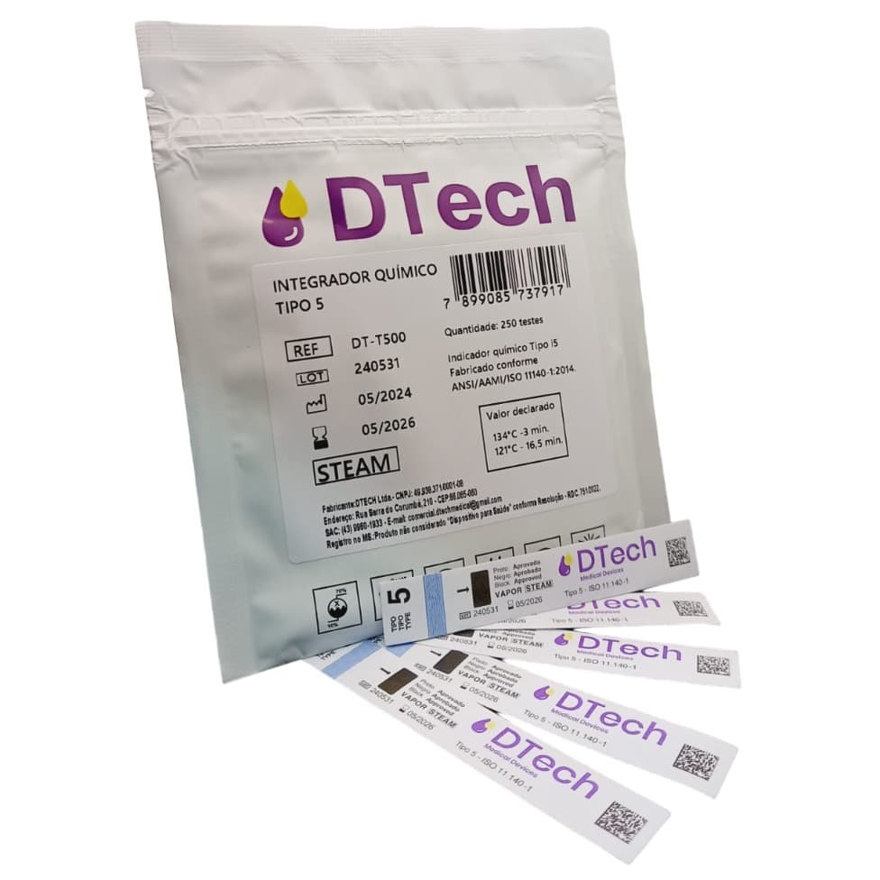 Integrador Indicador Químico Classe 5 Para Autoclave Com 250 - D Tech