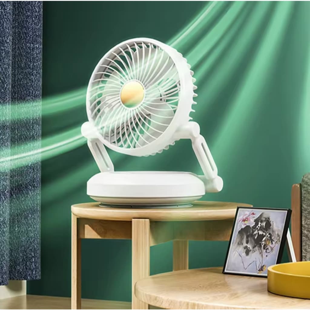 Ventilador de Mesa ou Parede Turbo Portátil Dobrável Recarregável com 3 Velocidades