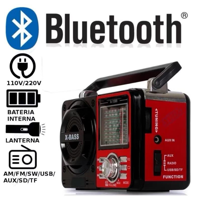 Rádio Retrô Vintage Portátil com bluetooth A Pilha E Tomada Am Fm Sw Pendrive Com Sd Usb -1088 Envio rápido