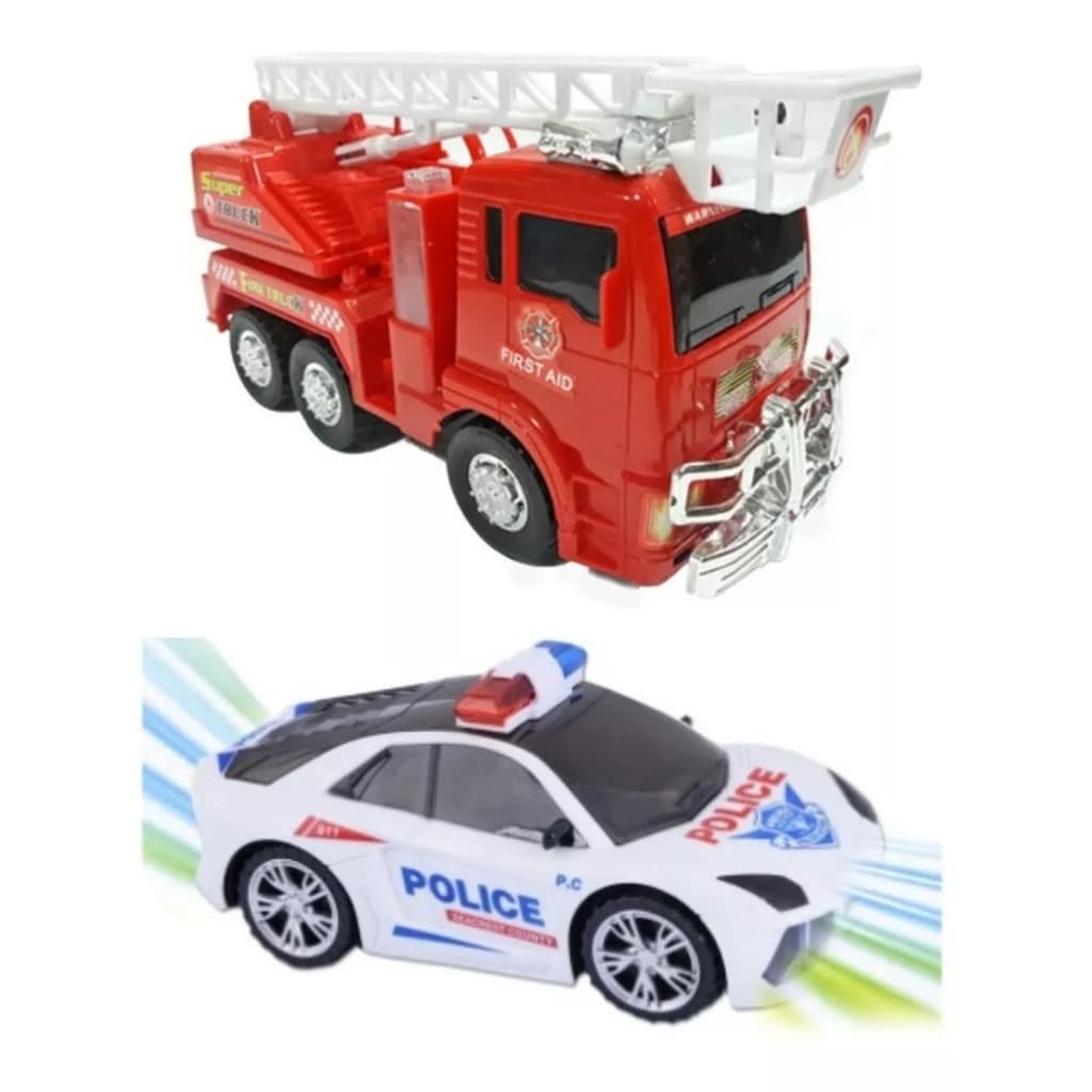 Super Kit Carro Bombeiro Polícia C/som Luz E Movimento