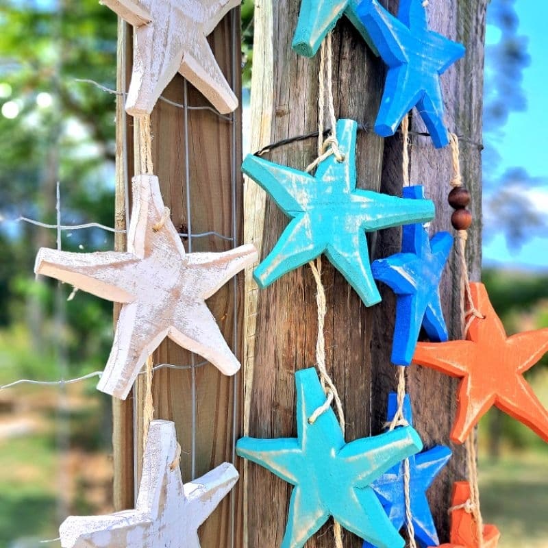 PENCA ESTRELA DO MAR DE MADEIRA COM 4 ESTRELAS ENFEITE NÁUTICO