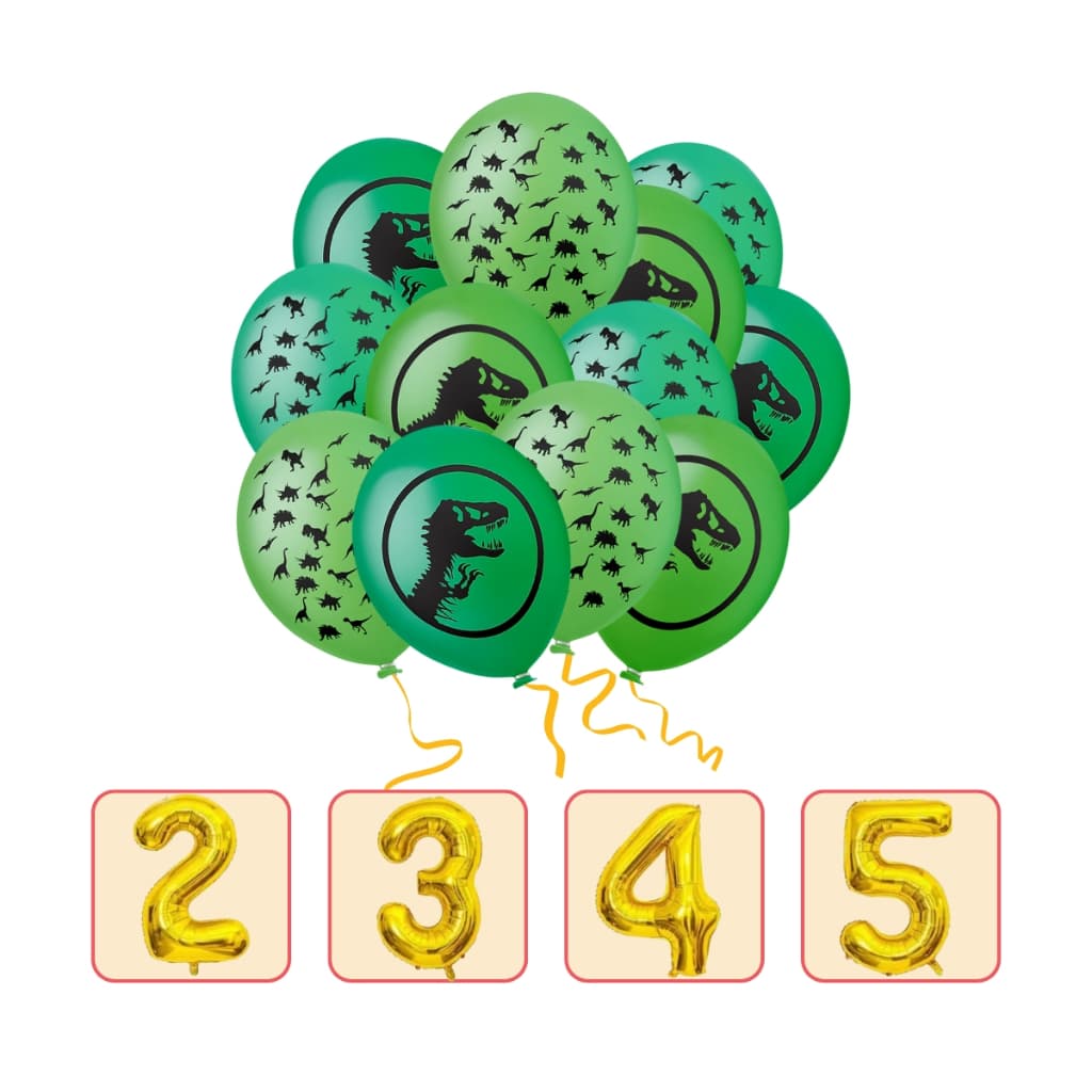 25 Balões Dinossauro + 1 Balão Número 2-5 Dourado- Envio Rápido