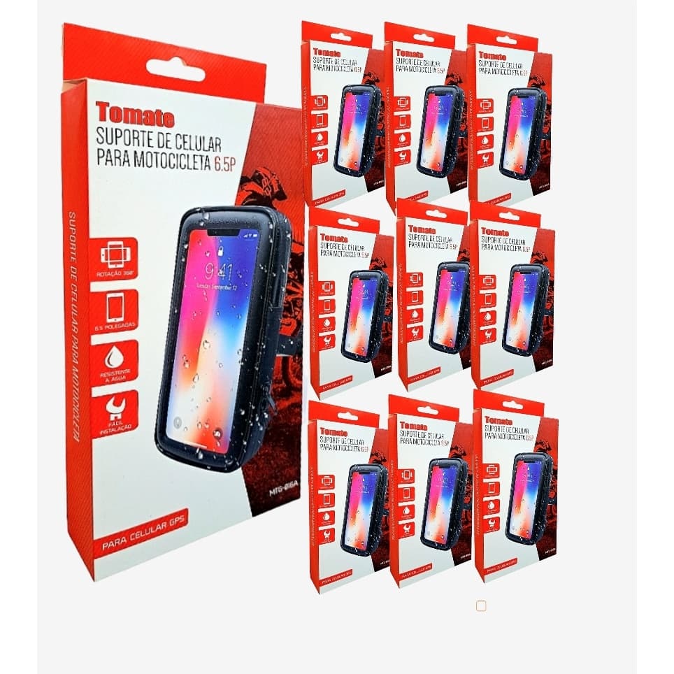 Kit 10 Suporte De Celular Para Moto A Prova D'agua 6.5p Tomate