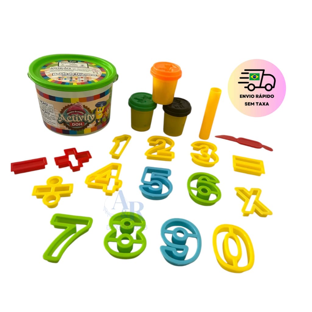 Kit Massinha de Modelar com Cortador Numérico Infantil Escolar Brinquedo Educativo