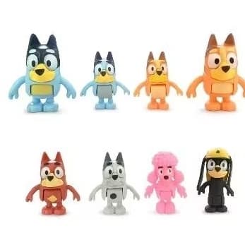 kit com 8 miniaturas desenho Bluey e Bingo e amigos