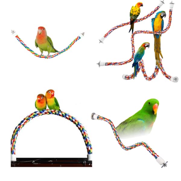 Poleiro Pássaro Papagaio Calopsita Corda De Algodão Colorido Com Aste Prendedora 40Cm Bolsa Mochila