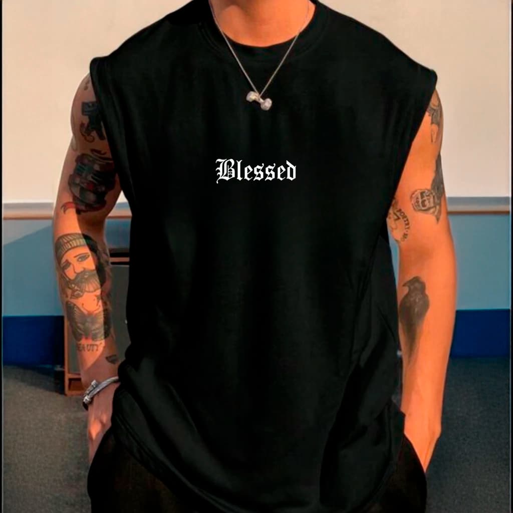 Regata Masculina Blessed Oversized Larga Camiseta Moda Masculina