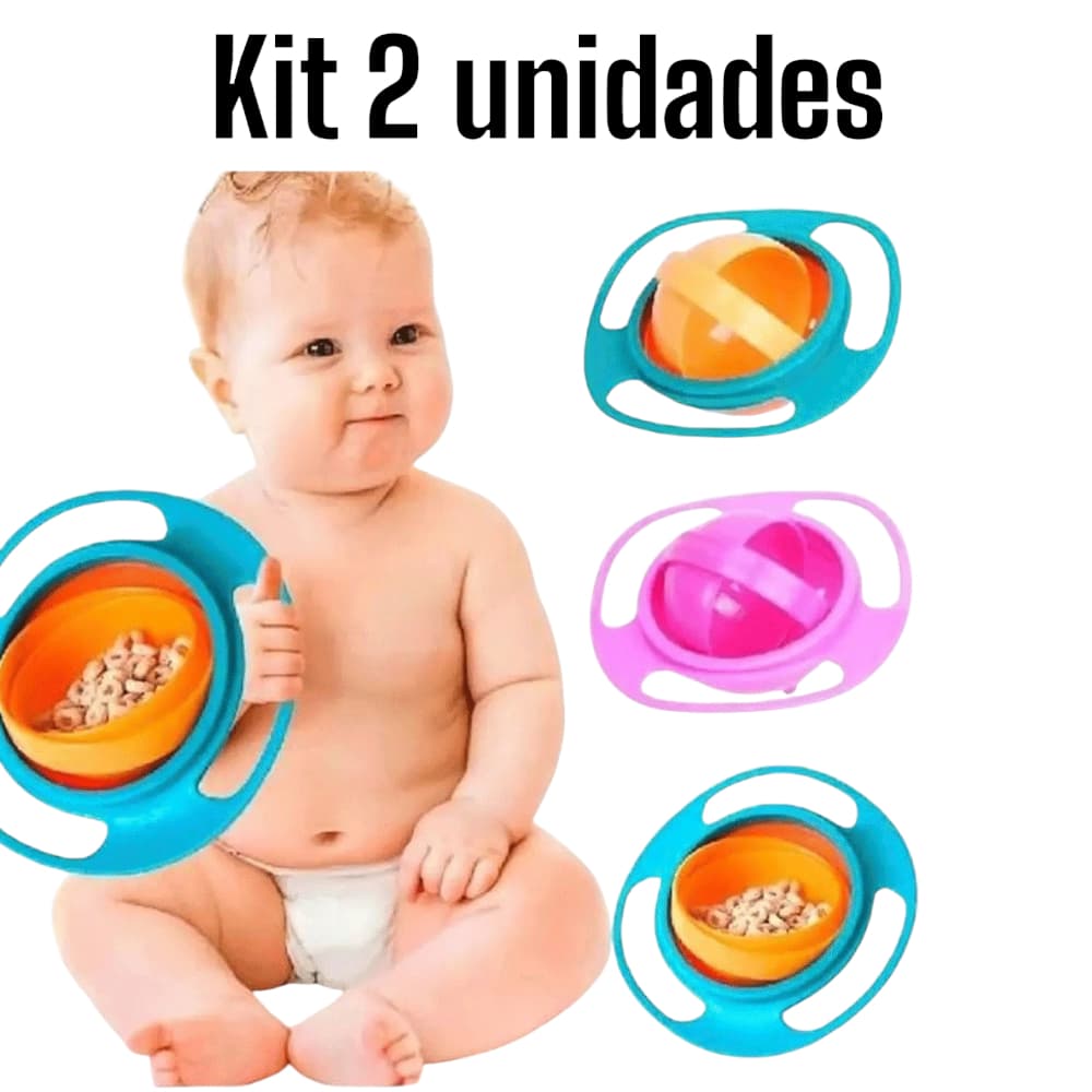 Kit 2 Prato Mágico Giro Bowl Azul ou Rosa Com Tampa Facil Lavagem Envio Imediato