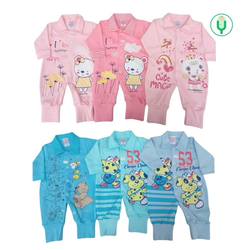Macacão Para Bebê Pé Reversível Mais Vendido - 1 Peça ou Kit 3 Peças Cores Sortidas