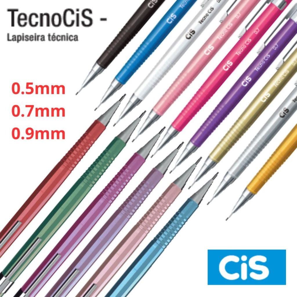 Lapiseira Tecnica Profissional Tecnocis 0.5 0.7 0.9mm cores básicas e metálicas