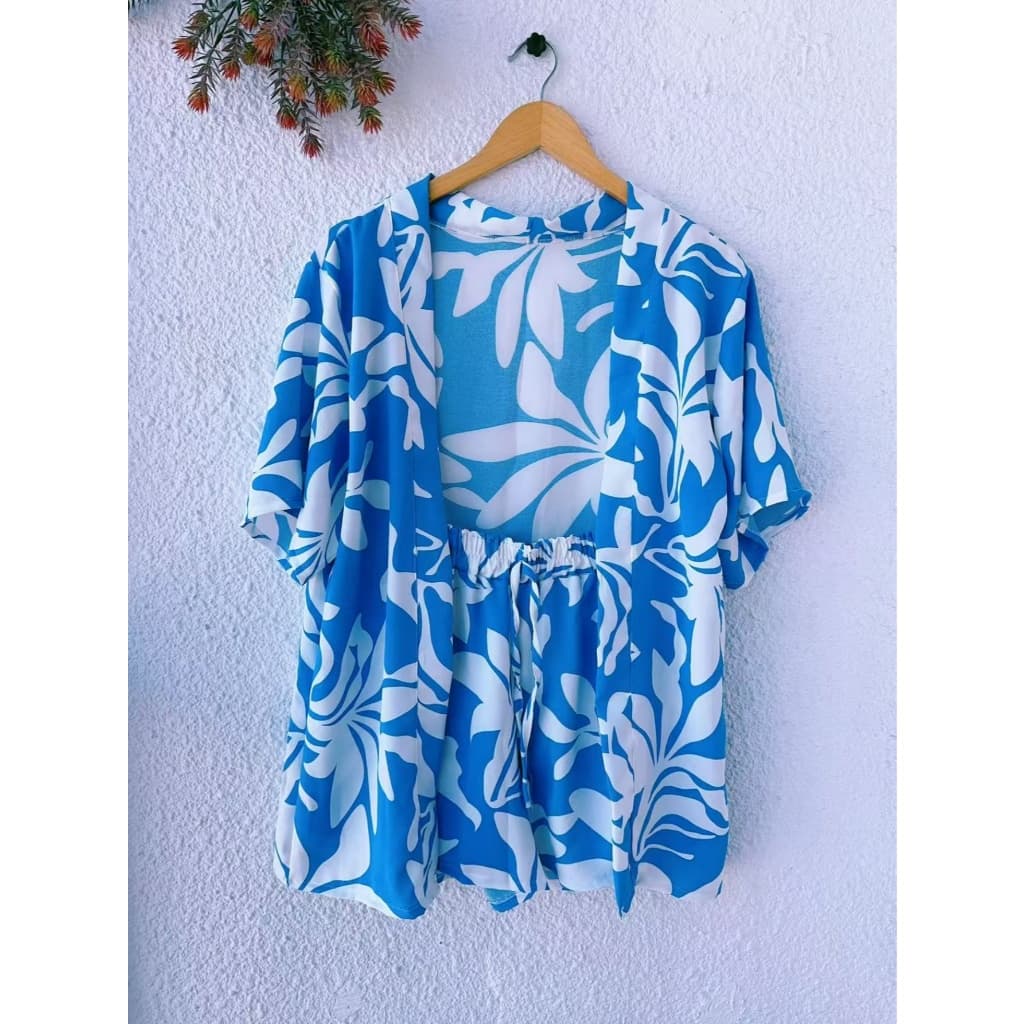 Conjunto estampa #230 duna verão (kimono+shorts) cintura com elástica moda feminina