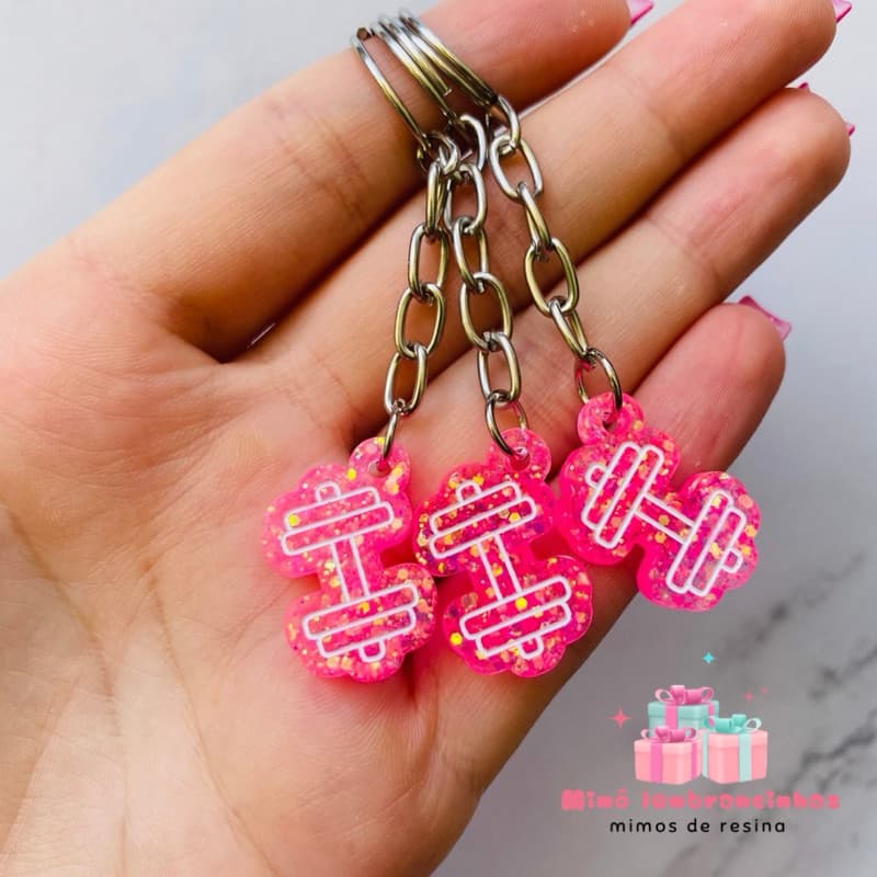 Mini chaveiro halter academia em resina | mimo fitness | kit 10 a 30 unidades