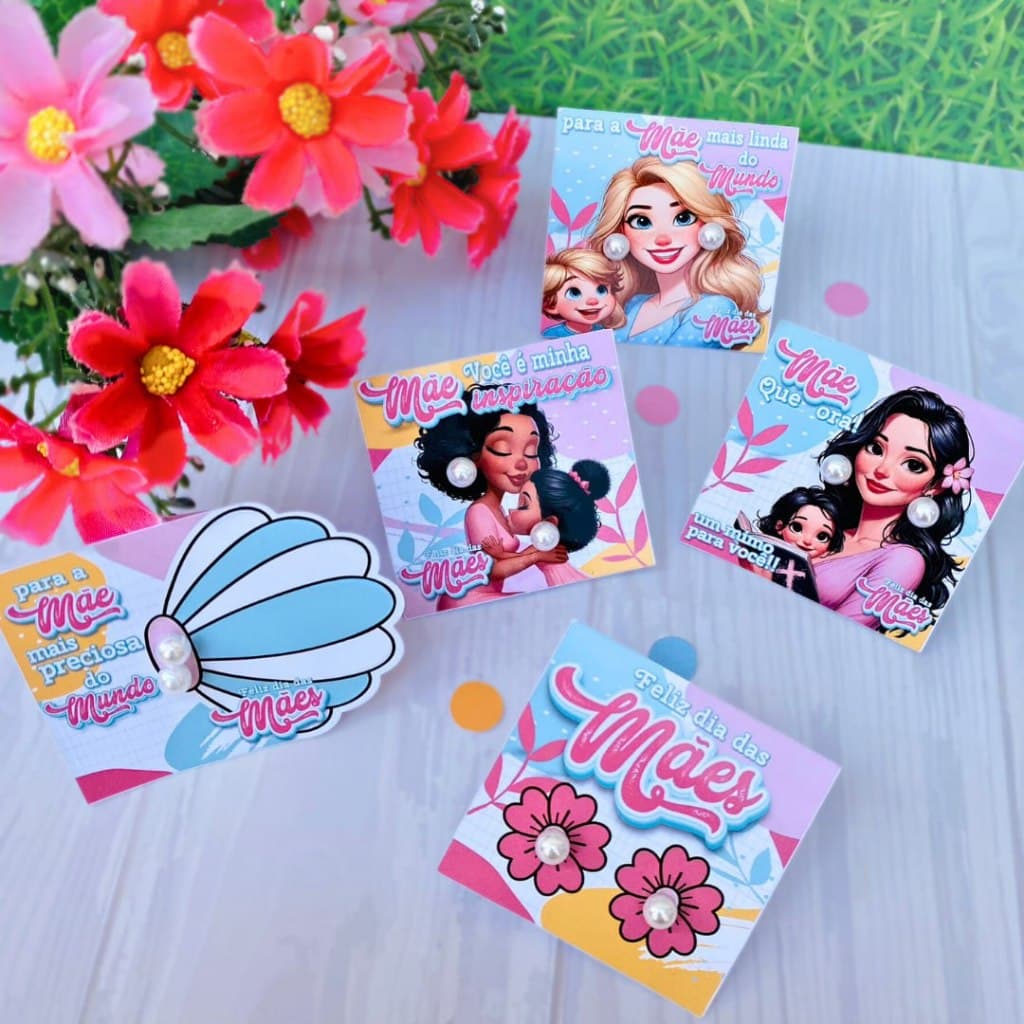 50 LEMBRANCINHA DIA DAS MÃES CARD COM BRINCO PEROLA