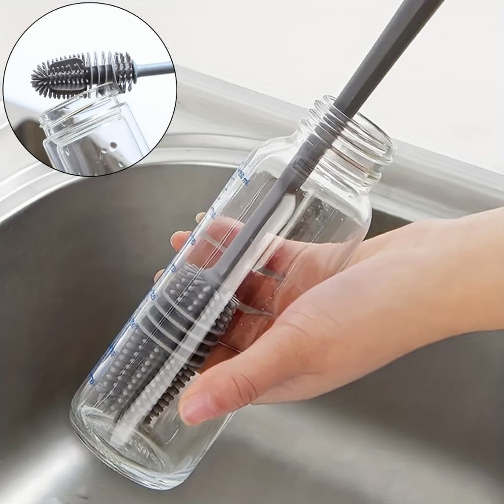 Kit Escova de Silicone para Lavagem de Copos Mamadeira Jarras e Garrafas com Cabo Longo Multiuso