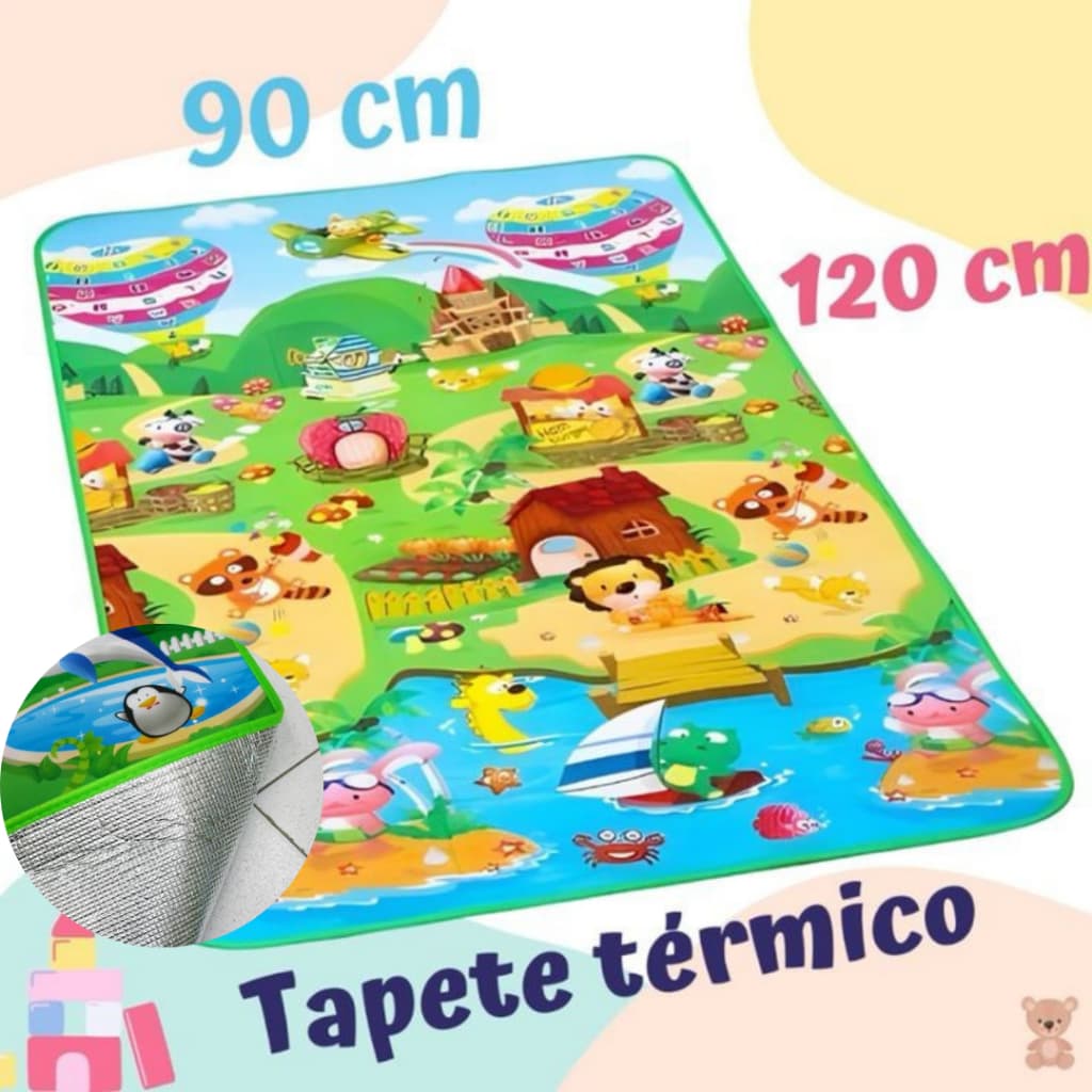 Tapete tatame Infantil atividade Dupla face Interativo Bebê Térmico Antiderrapante Dobrável para atividades 90cmX120CM