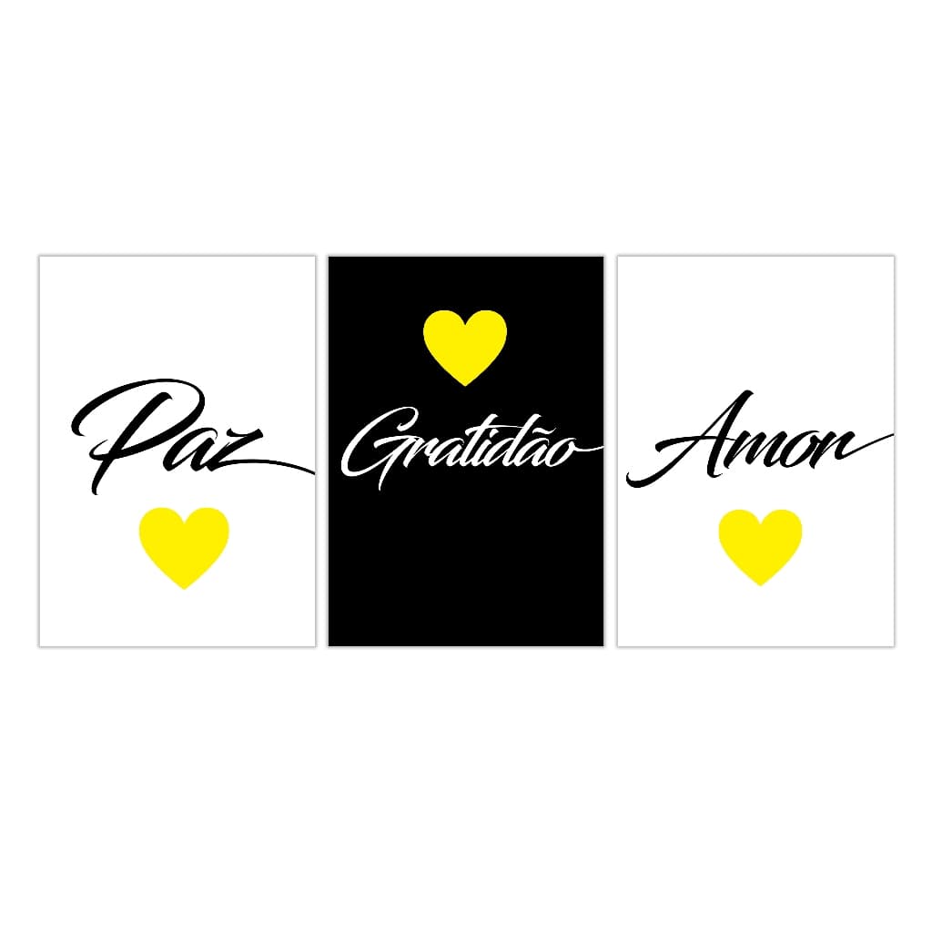 Kit 3 Quadros Mdf Frases Quadros Sala Paz Amor Gratidão Quadros para Sala Quadros com frases