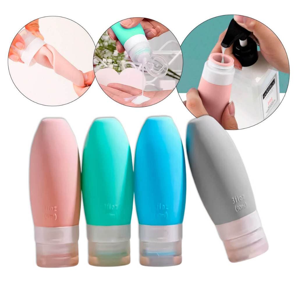 KIT com 4 Frascos de Silicone para Shampoo e Cremes 90ml Compactos