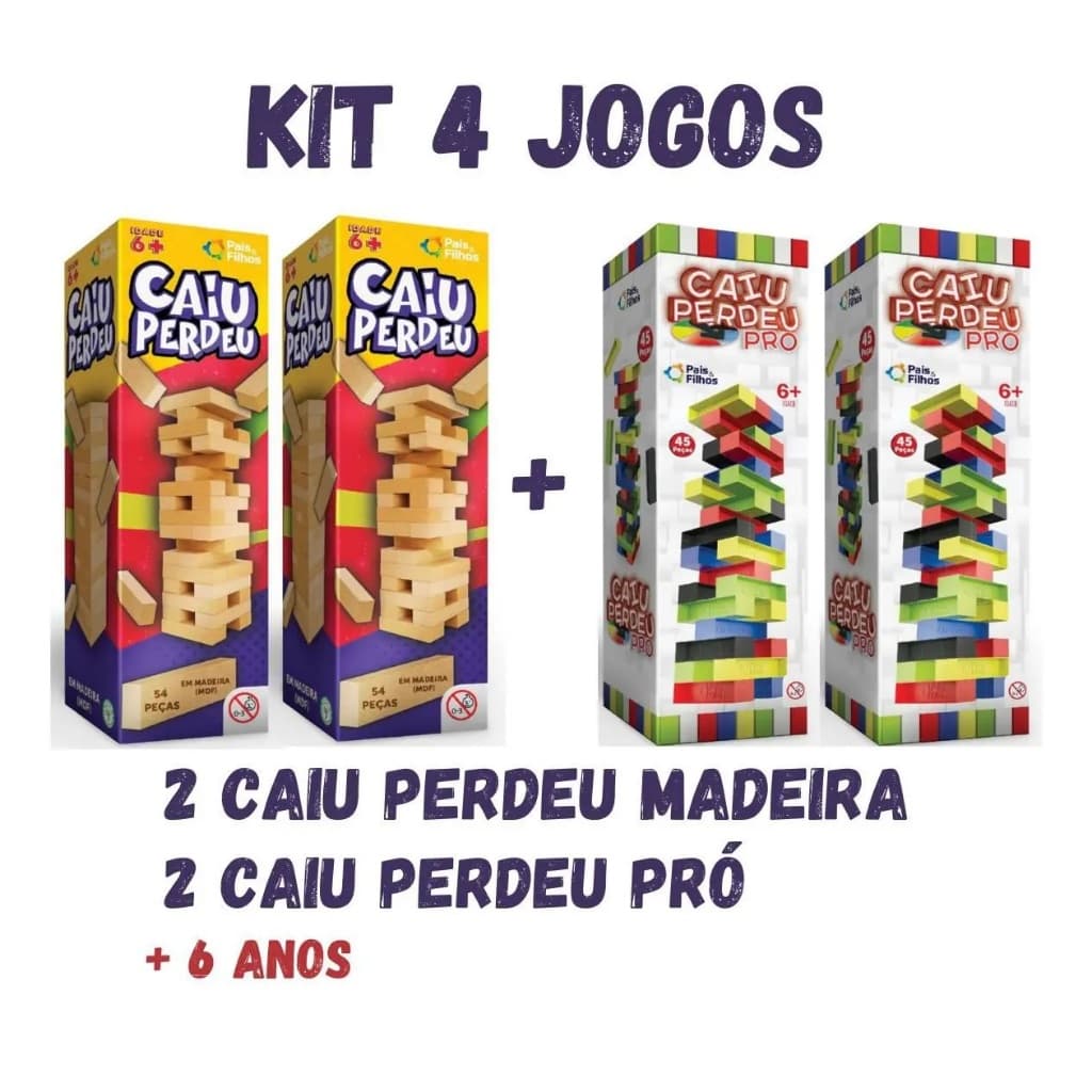 Kit 4 Jogos Caiu Perdeu / 2 Pro + 2 Madeira original Pais e Filhos pedagógicos diversão oferta!