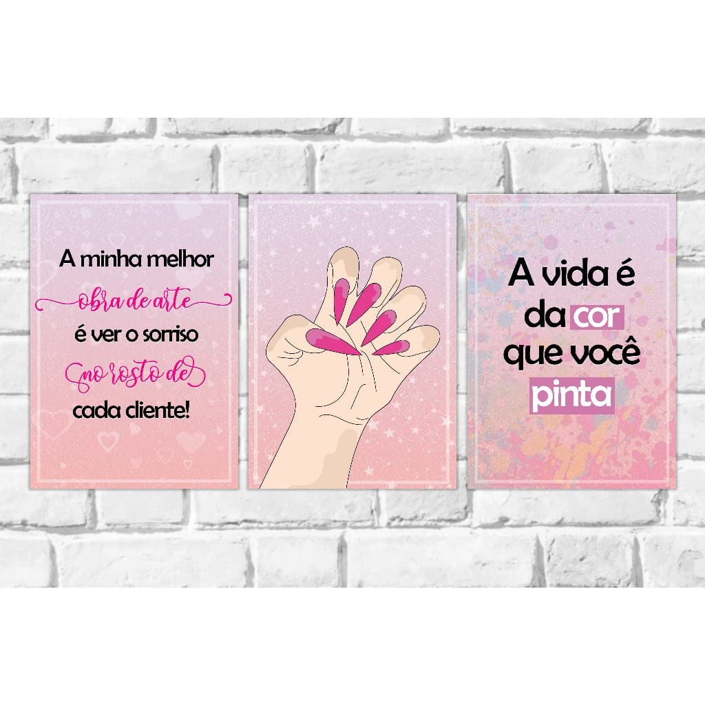 Kit 3 Quadros Mdf Frases Esmalte Salão De Beleza Manicure Quadros para salão quadros para esmaltaria