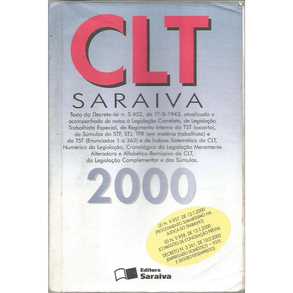 CLT – Editora Saraiva – Ano 2000 – 27ª Edição