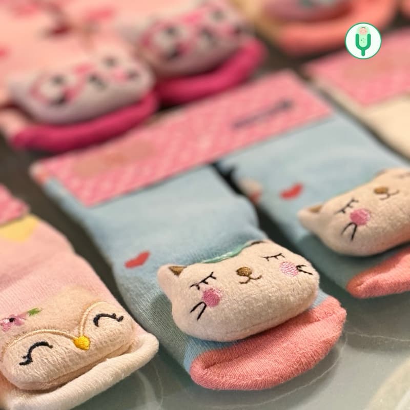 Kit 5 Pares Meias Pantufa 3D Bebê Antiderrapante