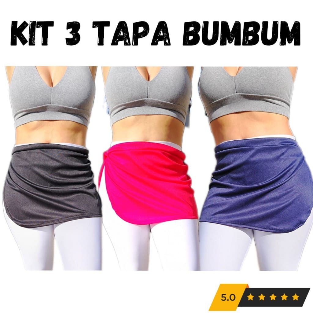 Tapa Bumbum Academia KIT COM 3 PEÇAS Ginastica Caminhada Estilo Saia