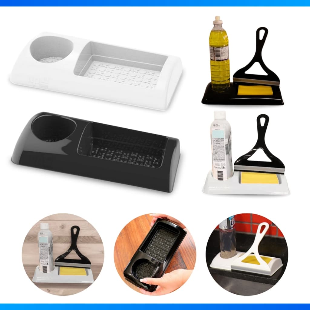 Porta Detergente E Esponja Para Cozinha Plastico Cor Preta