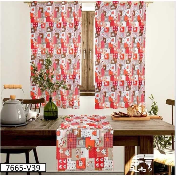 Kit de cozinha de cortina com caminho de mesa Oxford decorativo envio já(envio aleatorio)