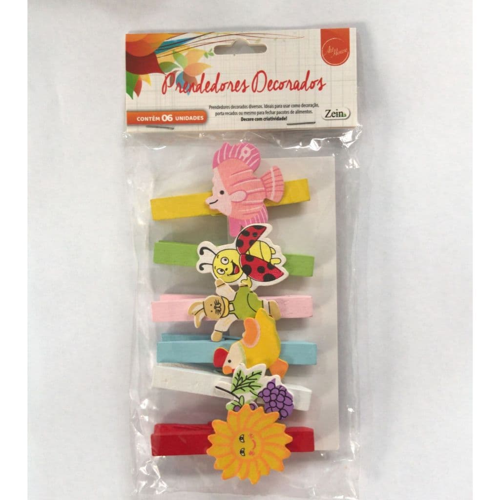 Prendedores de Roupa Decorados Kit com 6