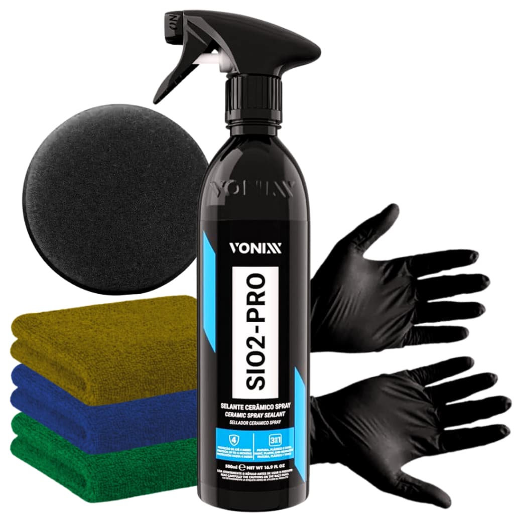 Manutenção Automotiva De Vitrificador Sio2-pro 500ml Vonixx+ Panos, Aplicador e Luvas