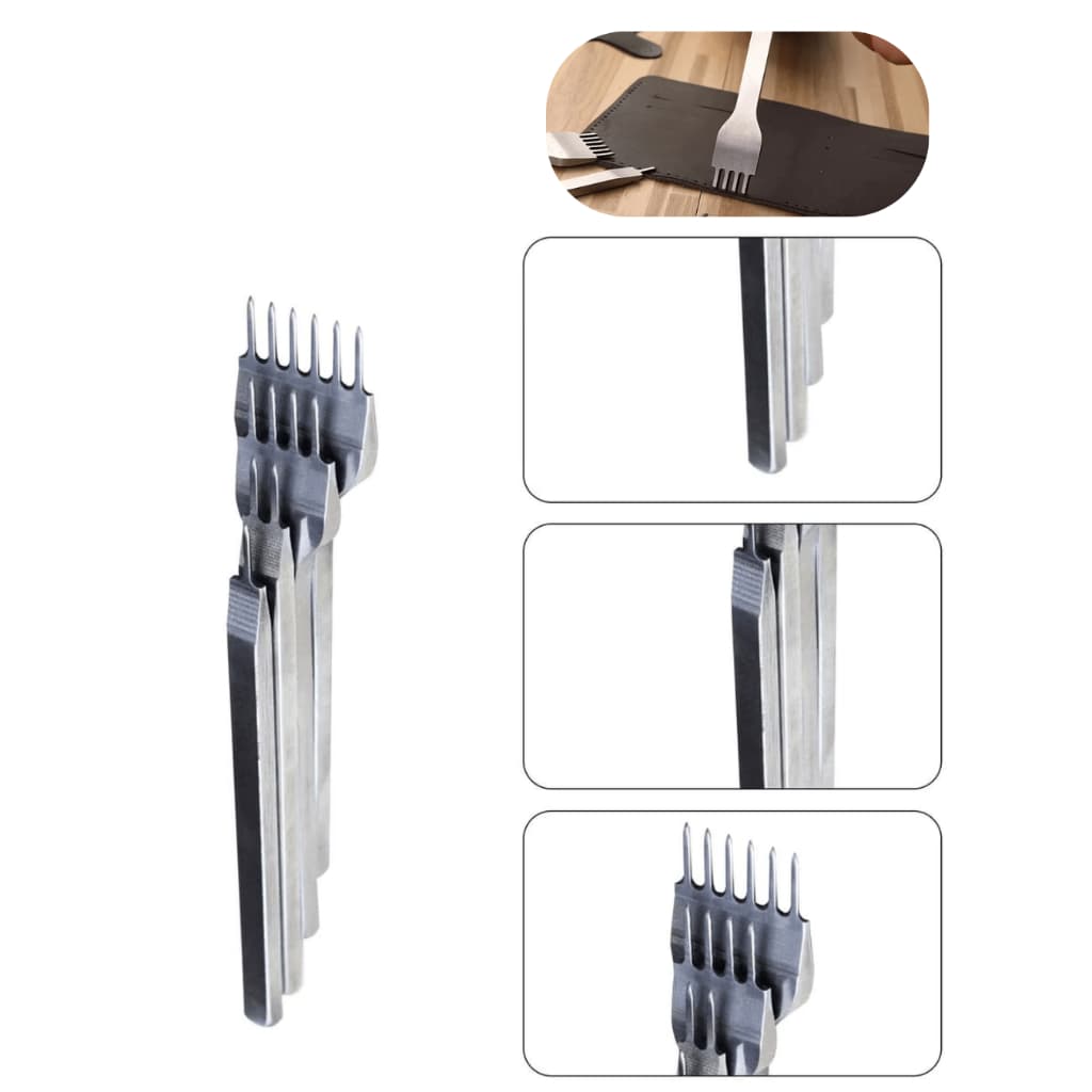 Kit Garfos Cinzel para Furar Couro 6mm – Perfurador Puncher Vazador Profissional - Kit Com 4 Pcs