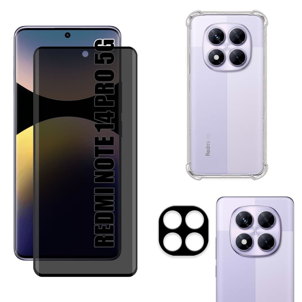 Redmi Note 14 Pro 5G | Película de Privacidade Fosca - Capa Anti Shock - Película da Câmera 3D