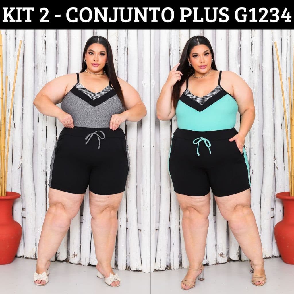 KIT 2 Conjunto Feminino Plus Size Verao Regata e Short Tamanhos Grandes G1 G2 G3 G4 Gordinhas Maravilhosas Moda Plus