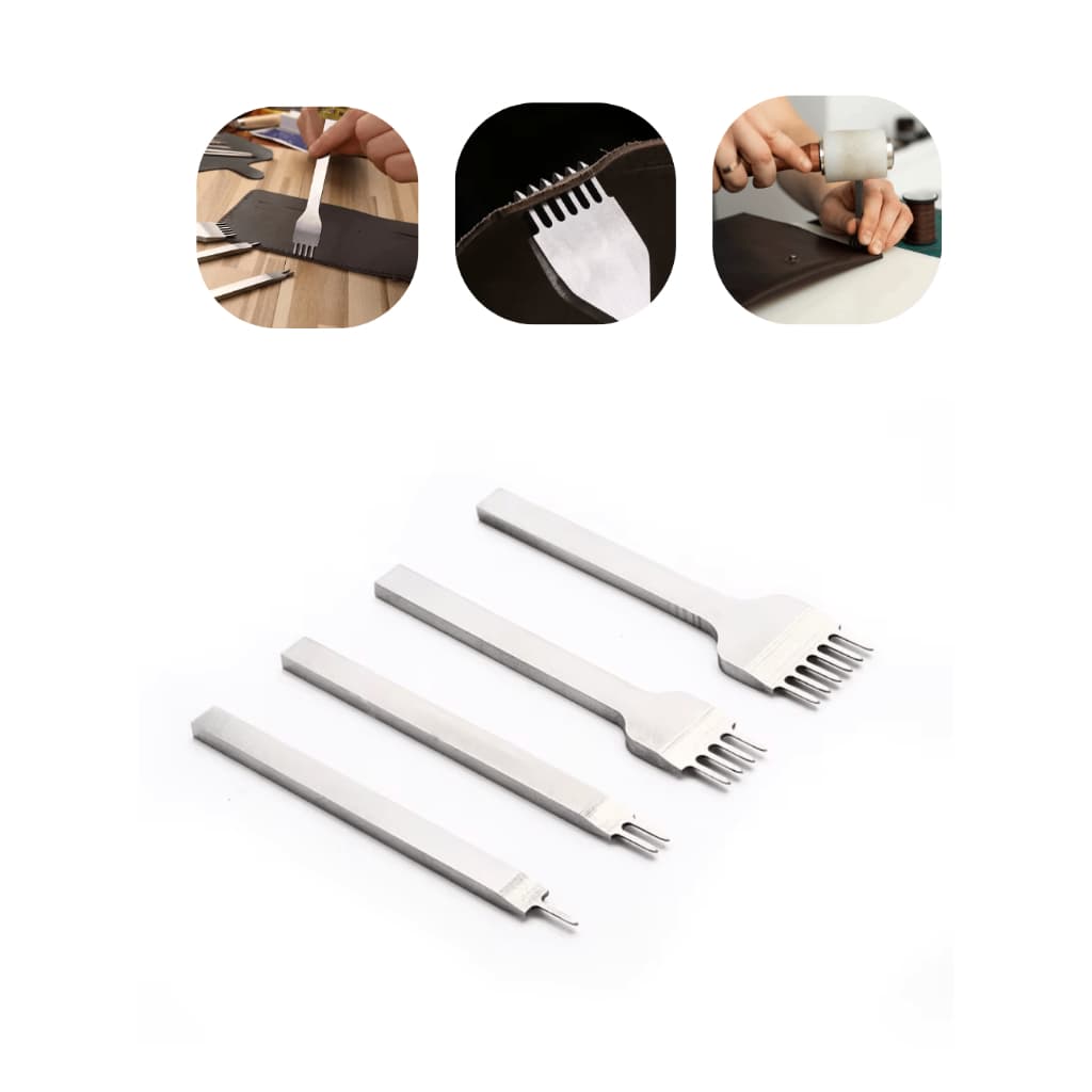 Cinzel para Couro – Kit Garfos Puncher Vazador Furo Diamante - 4 Tamanhos - Medidas: 3MM, 4MM, 5MM e 6MM